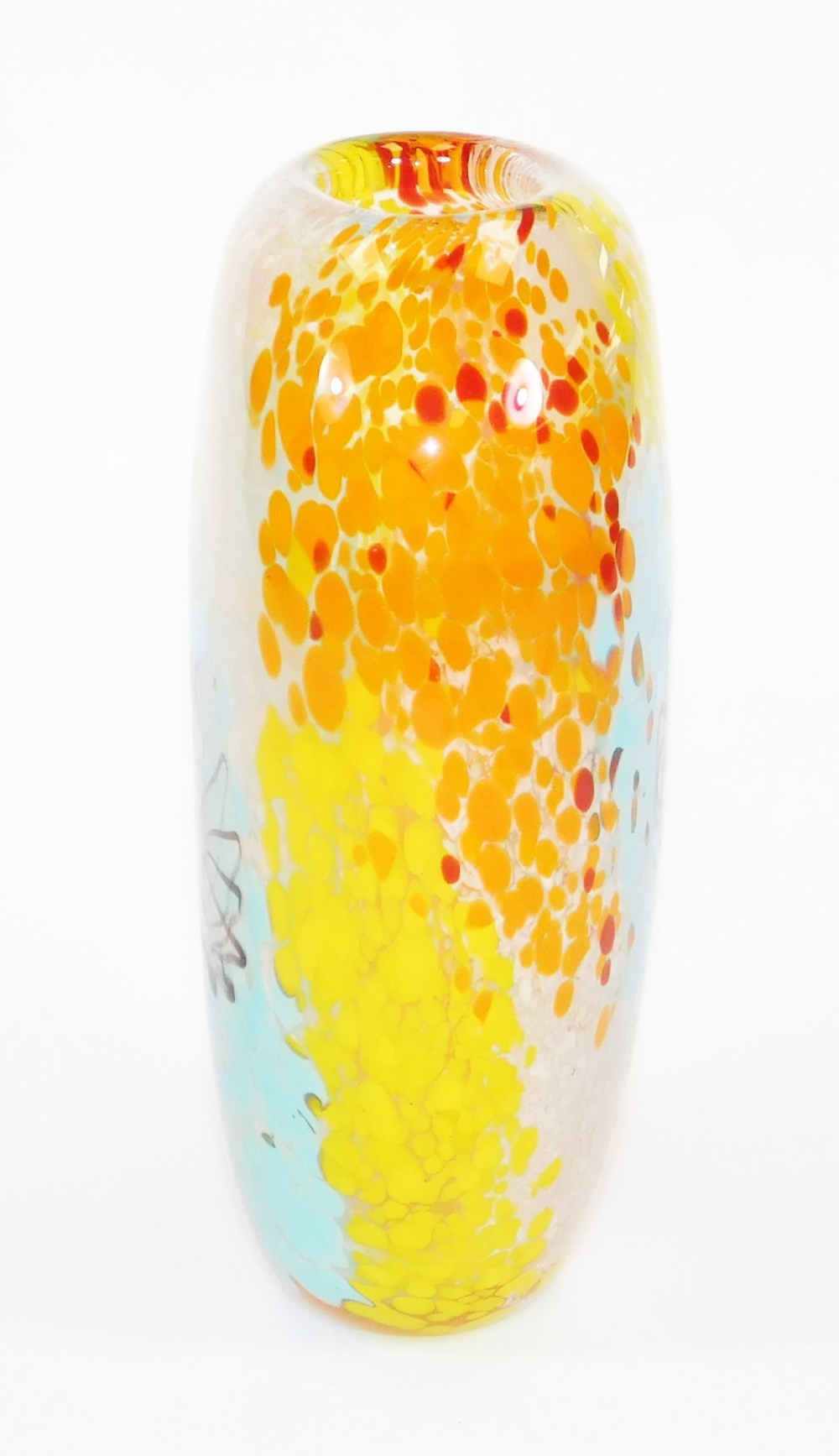 A vintage Art glass vase, of shaped oval form, spot painted in blue, yellow, orange, pink, etc., - Image 2 of 3