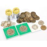 Various low denomination coins, pre decimal 3d bits, to include some silver, 1977 crowns, etc. (a