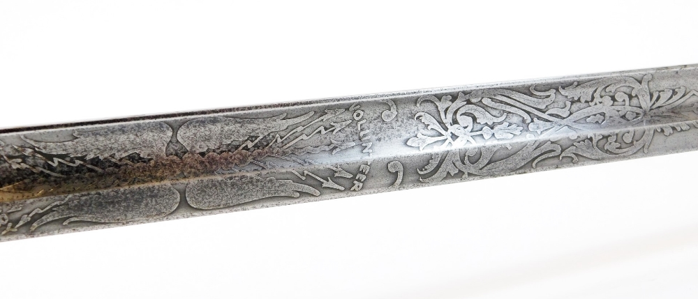 An officer's sword, with steel blade stencilled with flowers and marked Lancashire, with a pierced - Image 5 of 8