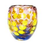 A vintage Art glass vase, of circular form spot decorated with a web style pattern in purple and