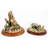 A Border Fine Arts Ayres hare figure group, on wooden plinth base, 18cm high and a further