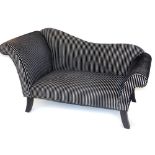 A chaise longue, of small proportion in black and white stripe material, approx 76cm high, 180cm wi