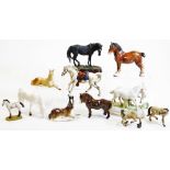 Various pottery horse figure groups, to include a Sylvac pony, 12cm high, unmarked matt finish