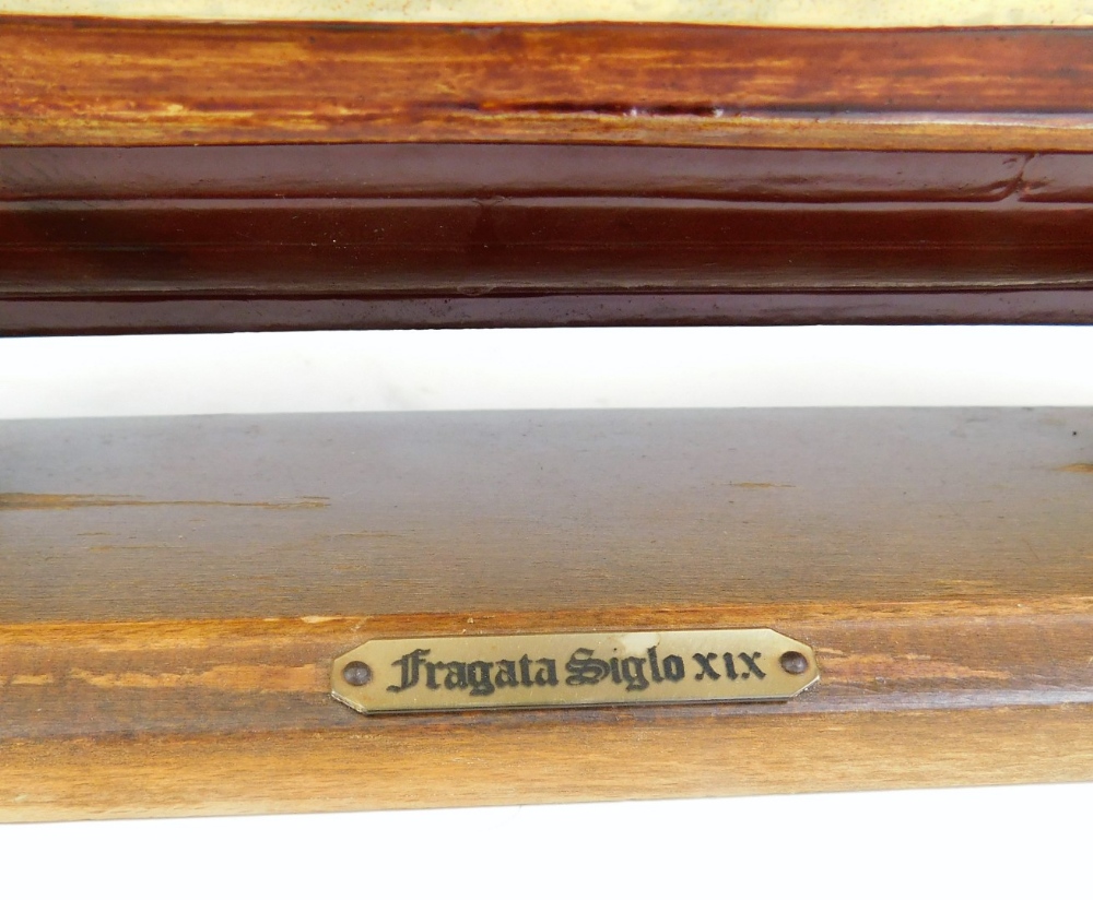 A 20thC model of the Fragata Siglo X1X, with realistic deck and rigging on a wooden plinth base, - Image 2 of 3