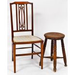 An Edwardian mahogany salon chair, with embroidered seat on square tapering front legs joined by a