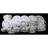 A Furnivals Denmark pattern blue and white part dinner service, to include teapot, 18cm high, bowls,