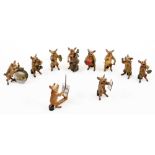 An early 20thC cold painted bronze pig band, of ten musicians by Franz Bergmann, Austrian, including