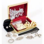 Various costume jewellery, silver jewellery, etc, marcasite and silver brooch, other base metal