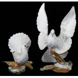 A Boehm bone porcelain dove figure, wings open 20246, marked beneath 33cm high, and another