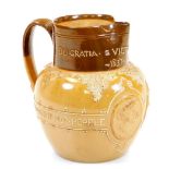 A Royal Doulton Queen Victoria Jubilee stoneware jug, in two colours raised with medallions of the