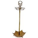 A 20thC brass umbrella stand, with circular ring top, shaped handle, cylindrical stem and umbrella