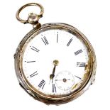 An early 20thC open faced pocket watch, the 5cm diameter Roman numeric dial with subsidiary Arabic