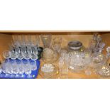 Various decorative glassware, ship's decanter, other crystal, bowl, jug, drinking glasses, etc.,