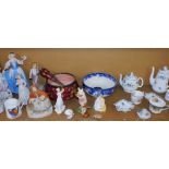 Ornaments, china and effects, a Beswick pig Matthew (AF), salad servers and bowl, blue and white