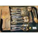 Various silver plated flatware, butter pats, etc. (1 tray)