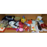 Collectable items, toys, tin plate drum, Winnie The Pooh, books, Wedgwood, glassware, golf bowls. (1