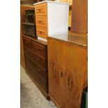 Various furniture, etc., a tin trunk, nest of tables, pedestal cabinet, Edwardian chest of two short