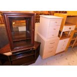 A mahogany finish pedestal hi-fi cabinet, 48cm wide, a television stand, various lightwood