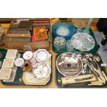 Various silver plated ware, glassware, books, Holy Bible, The Methodist School Hymns, other