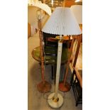 Three various standard lamps, to include beech example, etc., with shades, 153cm high, etc. (3)