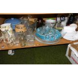 Various drinking glasses, glassware, boxed set, buffet, vases, etc. (1 shelf and others)
