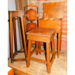 Various oak furniture, three tier cakestand, painted stool, 92cm high, 34cm wide, 32cm deep, plant