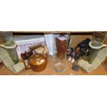 Cooper kettle, large glass vase, horse and cart ornament, another, various other items, etc. (1