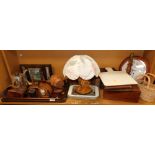 Various bygones, collectables and effects, oak cased barometer, tray, spoon, stud case, letter