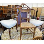 A pair of Victorian balloon back chairs, a beech salon chair, a trouser press, etc. (a quantity)