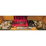 Various cutlery, some cased, etc., to include berry serving spoons, other flatware, etc. (1 shelf)