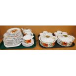 A J G Meakin Studio floral pattern part service, to include pair of lidded casserole dishes, teapot,