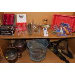 Souvenir spoons, Top Trumps, drinking glasses, copper and brass ware, coal helmet, kettles, etc. (