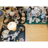 Various decorative china and effects, Torquay ware, continental glass vase, embroideries, matt