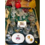 Various glassware, drinking glasses, Royal Commemorative ware to include glassware, lidded jar, QEII