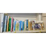 Books, photograph frames, fiction, war ships, etc. (1 shelf)