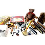 A large quantity of toys, to include some model railway, Heroes Military Super Set, Teddy bear,