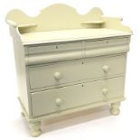 A Victorian painted pine washstand, with shaped raised gallery above two short and two long