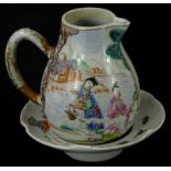 A late 18th/early 19thC Chinese export milk jug, of baluster form, decorated with figures (AF), 10cm