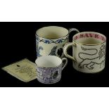 Three Wedgwood commemorative mugs, one for the coronation of Queen Elizabeth II designed by