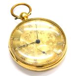 An 18ct gold pocket watch, with large circular gold coloured dial, with flowers and scrolls, with