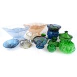 A collection of 1930's glass, to include some pieces of cloud glass and Art Deco shaped lozenge