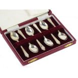 A set of six small silver coffee spoons, Birmingham 1969, in a fitted case. Provenance: The Estate
