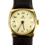 A Rolex 9ct gold gentleman's wristwatch, with cream circular dial, in square watch head, with blue