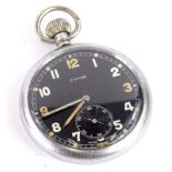 A Cyma plated military pocket watch, with a black enamel dial, engraved to the case G.S.T.P. T8768.