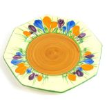 A Clarice Cliff Bizarre Crocus pattern octagonal side plate, 14.5cm diameter.