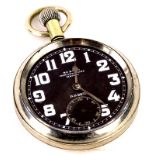 An Omega plated military pocket watch, the black dial stamped non luminous Mark V, 30 hours,