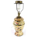 A Mason's ironstone oil lamp base, printed and painted with oriental flowers, converted to