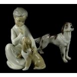 A Lladro porcelain figure of a young girl with a dog, and another Copenhagen porcelain setter (2).