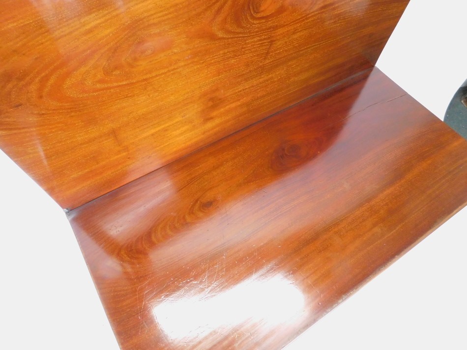 A 19thC mahogany tea table, the rectangular folding top with rounded corners, above a plain - Image 3 of 3