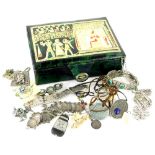 Various silver plated and other costume jewellery, to include a Roma coin brooch, a floral pin